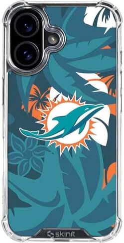 Skinit Clear Phone Case Compatible with iPhone 16 - Officially Licensed NFL Miami Dolphins Black & White Design in Saudi Arabia