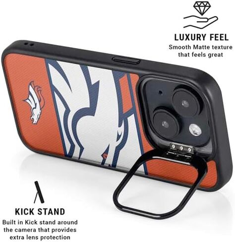 حافظة هاتف Skinit Kickstand متوافقة مع iPhone 14 - تصميم كتلة منطقة مرخص رسميًا من NFL Denver Broncos Zone in Saudi Arabia