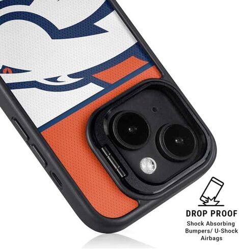 حافظة هاتف Skinit Kickstand متوافقة مع iPhone 14 - تصميم كتلة منطقة مرخص رسميًا من NFL Denver Broncos Zone in Saudi Arabia