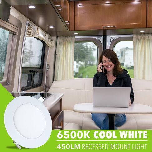 LeisureLED 5 Pack RV Boat Recessed Ceiling Light 480 Lumen Super Slim LED لوحة ضوء DC 12V 4.75 "6W مصابيح ألومنيوم كاملة، (أبيض بارد) in Saudi Arabia