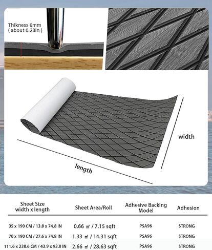 KXKZREN EVA رغوة قارب الأرضيات ورقة التزيين 6 مم سميكة الماس المضادة للانزلاق الأرضيات البحرية حصيرة ذاتية اللصق سطح السفينة لباس قارب يخت قارب RV تبريد قمم، 47.2 "× 94.5" / 27.6 "× 74.8" in Kuwait