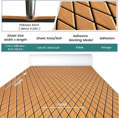 KXKZREN EVA رغوة قارب الأرضيات ورقة التزيين 6 مم سميكة الماس المضادة للانزلاق الأرضيات البحرية حصيرة ذاتية اللصق سطح السفينة لباس قارب يخت قارب RV تبريد قمم، 47.2 "× 94.5" / 27.6 "× 74.8" in Kuwait