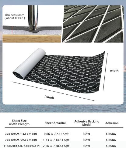 KXKZREN EVA رغوة قارب الأرضيات ورقة التزيين 6 مم سميكة الماس المضادة للانزلاق الأرضيات البحرية حصيرة ذاتية اللصق سطح السفينة لباس قارب يخت قارب RV تبريد قمم، 47.2 "× 94.5" / 27.6 "× 74.8" in Kuwait