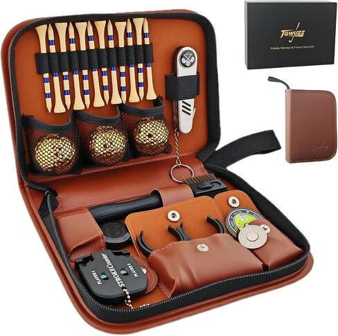 Golf Gifts for Men and Women, Golf Accessories Set in High-End Case with Gold-Colored Golf Balls, Golf Tees, Brush, Divot Tool, Golf Green Reader, Magnetic Hat Clip, Scorer, Golf Ball Clamp in Saudi Arabia