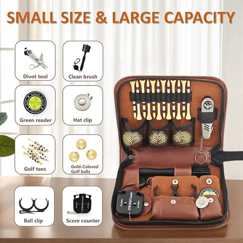 Golf Gifts for Men and Women, Golf Accessories Set in High-End Case with Gold-Colored Golf Balls, Golf Tees, Brush, Divot Tool, Golf Green Reader, Magnetic Hat Clip, Scorer, Golf Ball Clamp in Saudi Arabia