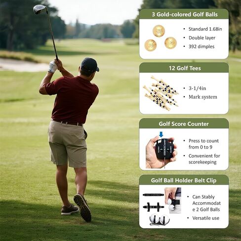 Golf Gifts for Men and Women, Golf Accessories Set in High-End Case with Gold-Colored Golf Balls, Golf Tees, Brush, Divot Tool, Golf Green Reader, Magnetic Hat Clip, Scorer, Golf Ball Clamp in Saudi Arabia