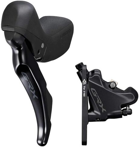 فرامل قرصية هيدروليكية ورافعة فرامل/ناقل الحركة من شيمانو GRX ST-RX400/BR-RX400 - يمين، 10 سرعات، حامل مسطح، وسادات من الراتنج ذات زعانف، أسود in Saudi Arabia