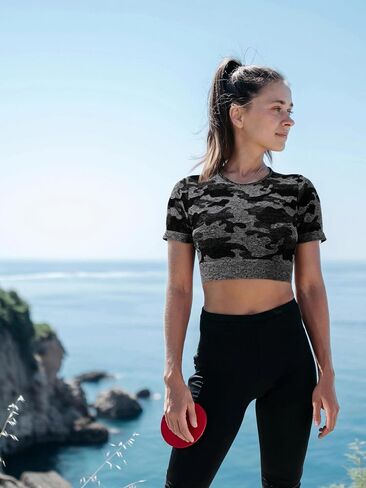 Women Crop Top Workout Shirt Athletic Yoga Fitness Activewear Short Sleeve Sports Top Gym Clothing in Saudi Arabia