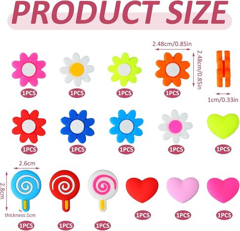 15 Pcs Tennis Racket Dampener, Tennis Vibration Dampener, Heart, Flower and Lollipop Racket String Damping Tennises, for Tennises Racquet Supplies in Saudi Arabia