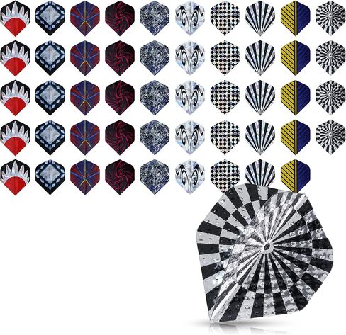 kwmobile Dart Flights 50 Pieces - Mixed Design Standard Flight Pack for Steel or Soft Tip Darts - 5 of Each Design/Color - Multicolor in Saudi Arabia