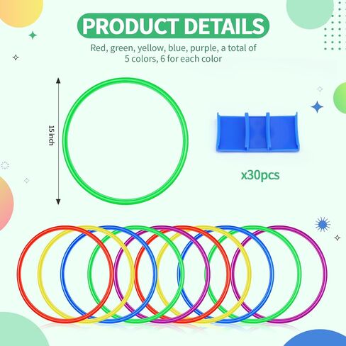 30 Pcs Agility Rings Speed and Agility Training Rings 15" Exercise Speed Circle Jumping Hoops for Training Throwing Equipment (Yellow/Blue/red/Green/Purple) in Saudi Arabia