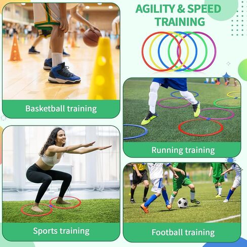 30 Pcs Agility Rings Speed and Agility Training Rings 15" Exercise Speed Circle Jumping Hoops for Training Throwing Equipment (Yellow/Blue/red/Green/Purple) in Saudi Arabia