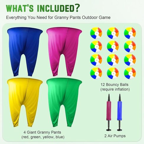 Granny Pants Yard Game, Funny Granny Pants Outdoor Game Set with Inflatable Balls and Pump, Hilarious Granny Pants Party Game and Family Relay Yard Game for Kids and Adults, Designed in USA in Saudi Arabia