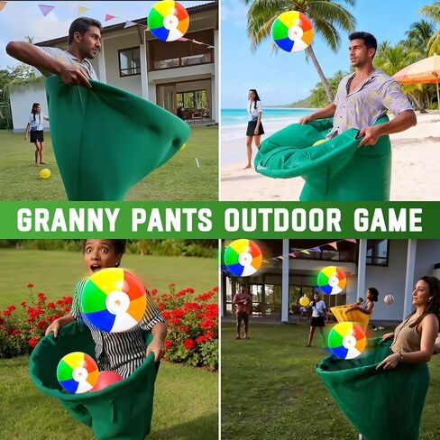 Granny Pants Yard Game, Funny Granny Pants Outdoor Game Set with Inflatable Balls and Pump, Hilarious Granny Pants Party Game and Family Relay Yard Game for Kids and Adults, Designed in USA in Saudi Arabia
