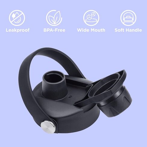 ThermoProof Wide Mouth Bottle Replacement Spout Lid – Leakproof, BPA-Free with Flexible Handle, Compatible with Hydro Flask, Iron Flask, Takeya, Simple Modern & ThermoProof 22oz Bottles-Black in Saudi Arabia