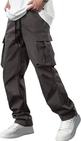 JMIERR Mens Casual Cargo Pants Stretch Sweatpants Drawstring Hiking Workout Joggers with Multi Pockets in Saudi Arabia