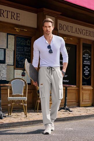 JMIERR Mens Casual Cargo Pants Stretch Sweatpants Drawstring Hiking Workout Joggers with Multi Pockets in Saudi Arabia