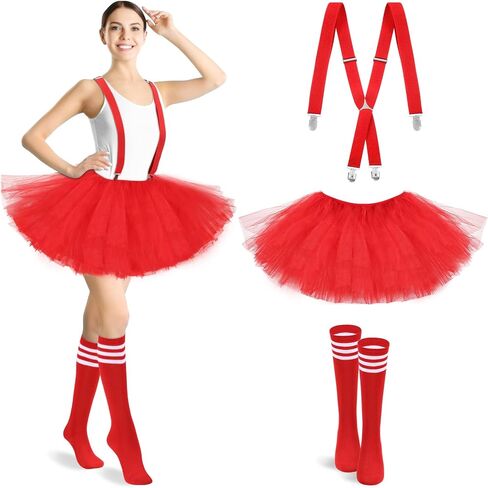 Zhanmai 3 Pcs Women's Costume Tutu Set 5 Layered Tulle Tutu Skirt Suspenders Striped Socks for Women Adult in Saudi Arabia