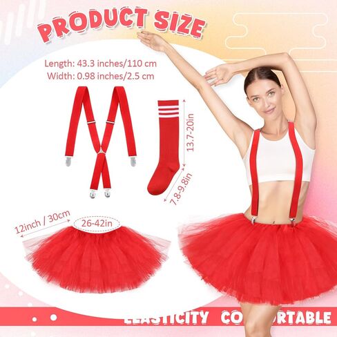 Zhanmai 3 Pcs Women's Costume Tutu Set 5 Layered Tulle Tutu Skirt Suspenders Striped Socks for Women Adult in Saudi Arabia