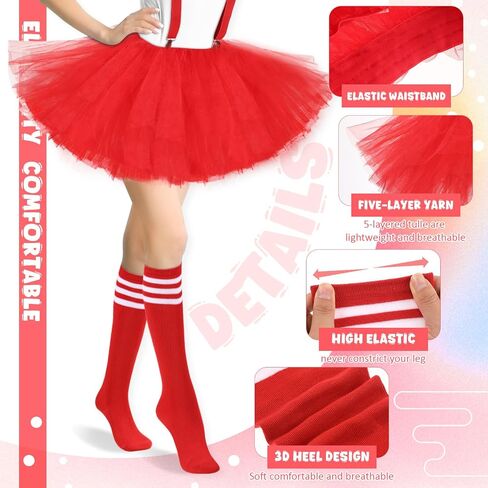 Zhanmai 3 Pcs Women's Costume Tutu Set 5 Layered Tulle Tutu Skirt Suspenders Striped Socks for Women Adult in Saudi Arabia