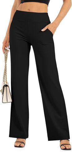 Wide Leg Pants for Women with Pockets Yoga Pants High Waisted Loose Palazzo Casual Lounge Sweatpants Black in Saudi Arabia