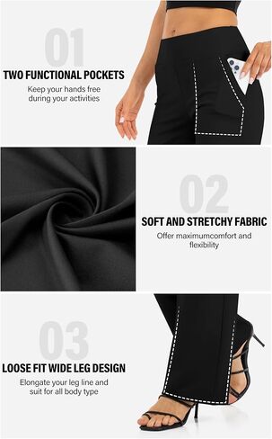 Wide Leg Pants for Women with Pockets Yoga Pants High Waisted Loose Palazzo Casual Lounge Sweatpants Black in Saudi Arabia