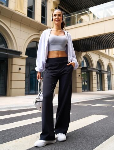 Wide Leg Pants for Women with Pockets Yoga Pants High Waisted Loose Palazzo Casual Lounge Sweatpants Black in Saudi Arabia
