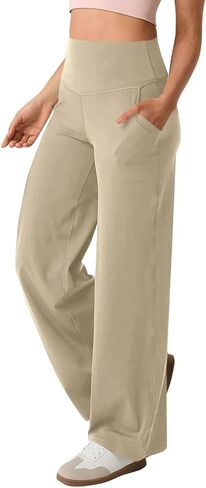 Stretchy Yoga Pants for Women with Pockets Wide Leg Trousers Straight Leg High Waisted Dressy Tummy Control Flare Leggings in Saudi Arabia