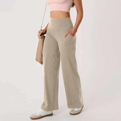 Stretchy Yoga Pants for Women with Pockets Wide Leg Trousers Straight Leg High Waisted Dressy Tummy Control Flare Leggings in Saudi Arabia