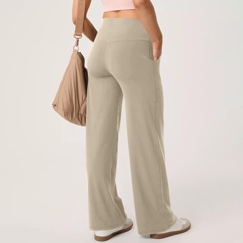 Stretchy Yoga Pants for Women with Pockets Wide Leg Trousers Straight Leg High Waisted Dressy Tummy Control Flare Leggings in Saudi Arabia