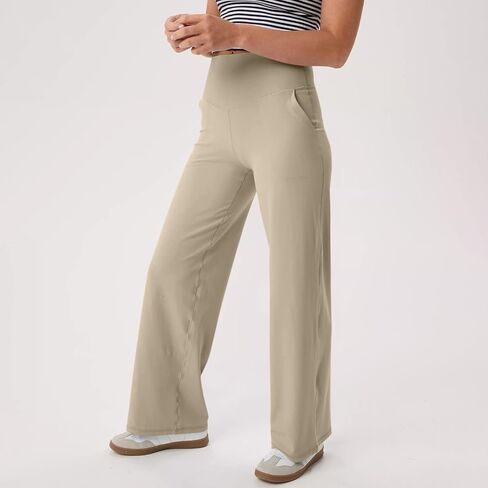 Stretchy Yoga Pants for Women with Pockets Wide Leg Trousers Straight Leg High Waisted Dressy Tummy Control Flare Leggings in Saudi Arabia