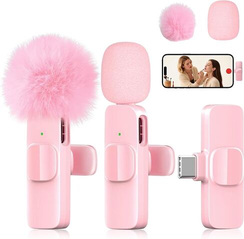 Pink Mini Wireless Microphone, Professional Lavalier Lapel Mic with USB-C & Lightning for iPhone, iPad, Android, iPhone Mic for Crystal Clear Recording, Video Making, Vlogging, Content Creators in Saudi Arabia