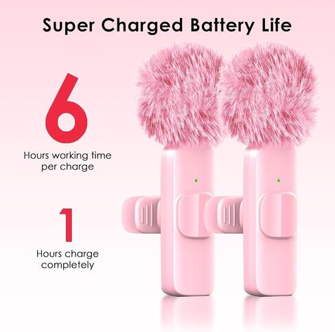 Pink Mini Wireless Microphone, Professional Lavalier Lapel Mic with USB-C & Lightning for iPhone, iPad, Android, iPhone Mic for Crystal Clear Recording, Video Making, Vlogging, Content Creators in Saudi Arabia