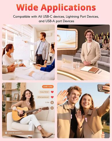 Pink Mini Wireless Microphone, Professional Lavalier Lapel Mic with USB-C & Lightning for iPhone, iPad, Android, iPhone Mic for Crystal Clear Recording, Video Making, Vlogging, Content Creators in Saudi Arabia