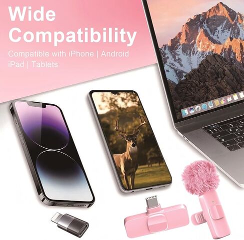 Pink Mini Wireless Microphone, Professional Lavalier Lapel Mic with USB-C & Lightning for iPhone, iPad, Android, iPhone Mic for Crystal Clear Recording, Video Making, Vlogging, Content Creators in Saudi Arabia
