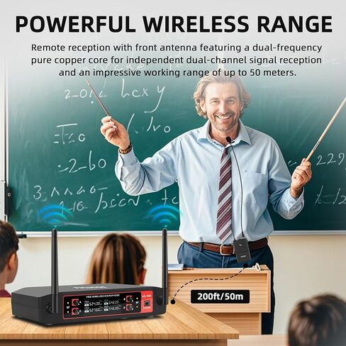 ميكروفون UG-550 ذو طية صدر السترة، نظام ميكروفون لاسلكي ذو 4 قنوات UHF مع 4 ميكروفونات Lavalier و4 ميكروفونات لسماعات الرأس لاجتماعات الغناء والكنيسة ومكبرات صوت التلفزيون (4 Bodypack) in Kuwait