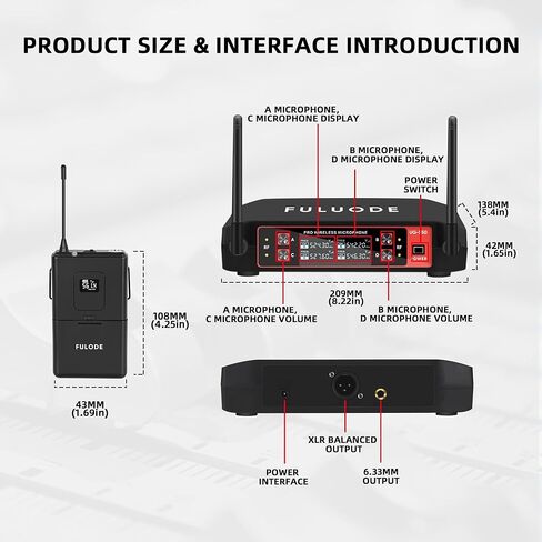ميكروفون UG-550 ذو طية صدر السترة، نظام ميكروفون لاسلكي ذو 4 قنوات UHF مع 4 ميكروفونات Lavalier و4 ميكروفونات لسماعات الرأس لاجتماعات الغناء والكنيسة ومكبرات صوت التلفزيون (4 Bodypack) in Kuwait