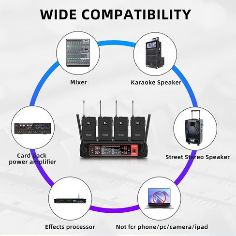 ميكروفون UG-550 ذو طية صدر السترة، نظام ميكروفون لاسلكي ذو 4 قنوات UHF مع 4 ميكروفونات Lavalier و4 ميكروفونات لسماعات الرأس لاجتماعات الغناء والكنيسة ومكبرات صوت التلفزيون (4 Bodypack) in Kuwait
