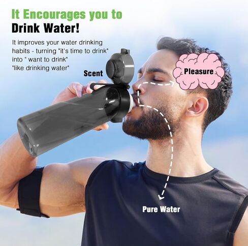 Air Scent Water Bottle with 12 Flavor Pods 650ML Fruit Fragrance Scented Water Cup BPA Free 0% Sugar For Fitness And Outdoor (1 Bottle Black+12 pods in random flavors) in Saudi Arabia