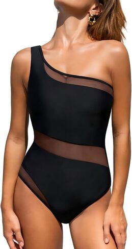 CUPSHE Women's One Piece Swimsuit One Shoulder Asymmetrical Neck Open Panel Bathing Suit Mesh Panel in Saudi Arabia