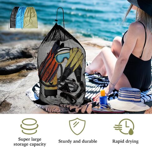 3 Pack Mesh Dive Bag, 17" x 28" Oversized Quick Dry Diving Mesh Bags, Scuba Bag & Snorkel Backpack for Diving, Snorkeling, Sports Equipment, Beach, Pool, Gym in Saudi Arabia