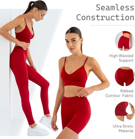 3 Piece Workout Set - Seamless Biker Short, High-Waist Leggings, Activewear Sports Bra Set for Gym Yoga Running Tennis in Saudi Arabia