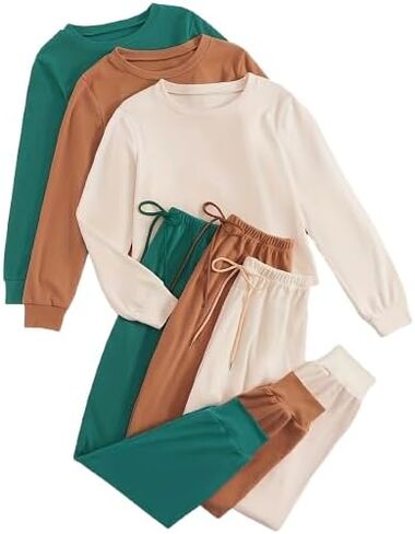 Conjunto Deportivo para Mujer de 2 Piezas with Mangas Largas y Pantalones en Tejido de Pana، 3 conjuntos. Muy Comodos y Suaves in Saudi Arabia