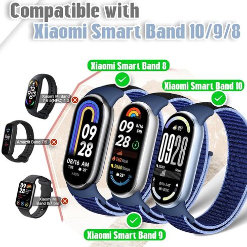 سوار رياضي من النايلون متوافق مع Xiaomi Smart Band 10/9/8 للنساء والرجال، حزام ساعة رياضي ناعم قابل للتعديل وقابل للتنفس لساعة Xiaomi Mi Band 10/9/8، 3 قطع in Kuwait