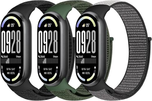 Nylon Sport Band Compatible with Xiaomi Smart Band 10/9/8 for Women Men, Soft Adjustable Breathable Sport Loop Watch Strap Replacement Wristband for Xiaomi Mi Band 10/9/8, 3pcs in Kuwait