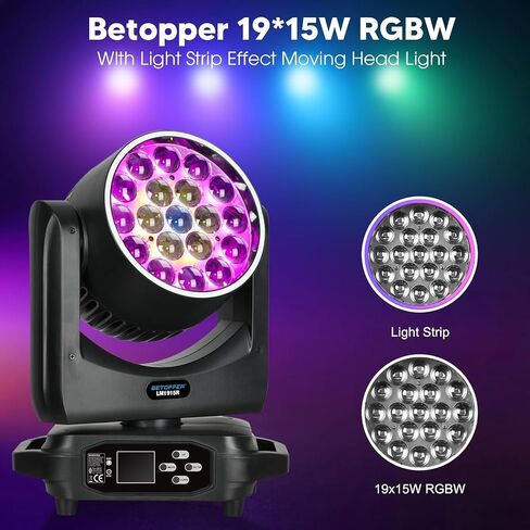مصباح رأس متحرك من BETOPPER، 19 × 15 وات RGBW مع تأثير شريط الضوء، ضوء كشاف للرأس المتحرك، ضوء ديسكو DJLight خفيف الوزن لحفلات الزفاف وحفلات النوادي (2) in Kuwait