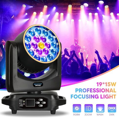 مصباح رأس متحرك من BETOPPER، 19 × 15 وات RGBW مع تأثير شريط الضوء، ضوء كشاف للرأس المتحرك، ضوء ديسكو DJLight خفيف الوزن لحفلات الزفاف وحفلات النوادي (2) in Kuwait