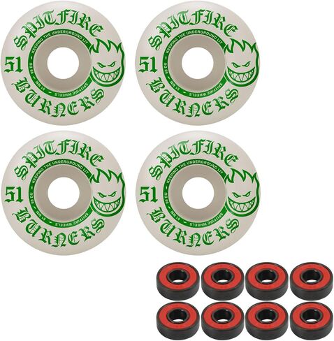 Spitfire Skateboard Wheels Burners 51mm 99A White/Green with ABEC 5 Bearings in Saudi Arabia