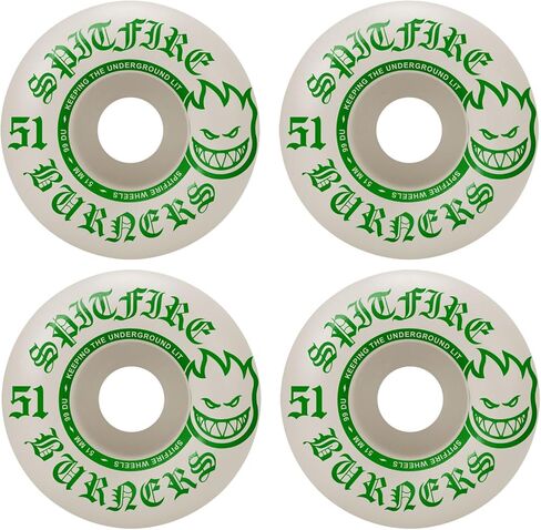 Spitfire Skateboard Wheels Burners 51mm 99A White/Green with ABEC 5 Bearings in Saudi Arabia