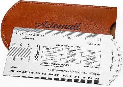 Guitar String Action Gauge Ruler, String Height Gauge, Precision Fret Rocker, Luthier Tool, with Thick Leather Case (CM gauge) in Kuwait